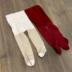 Gymboree - Baby Metallic Tights- Red and White